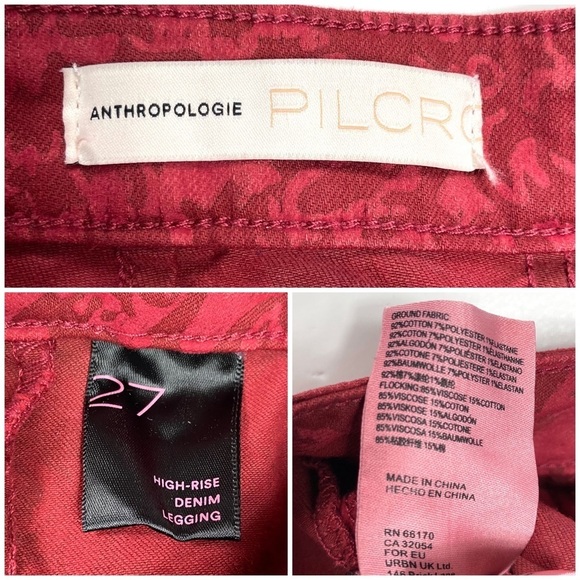 ANTHROPOLOGIE Pilcro Floral High Rise Denim Leggings in Red Size 27 - Picture 6 of 9